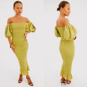 NWT Never Fully Dressed Fleck Print Maxi Dress, Olive Sz S